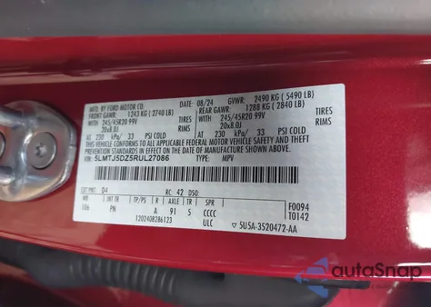 2024 Lincoln Corsair Grand Touring z USA, uszkodzony, nr VIN 5LMTJ5DZ5RUL27086